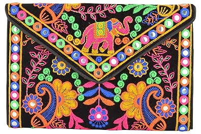 Joypur Trsors Womens Clutch (Multi-Coloured, JTSH_0027A_Vlevet Clutch_Black_DELE)