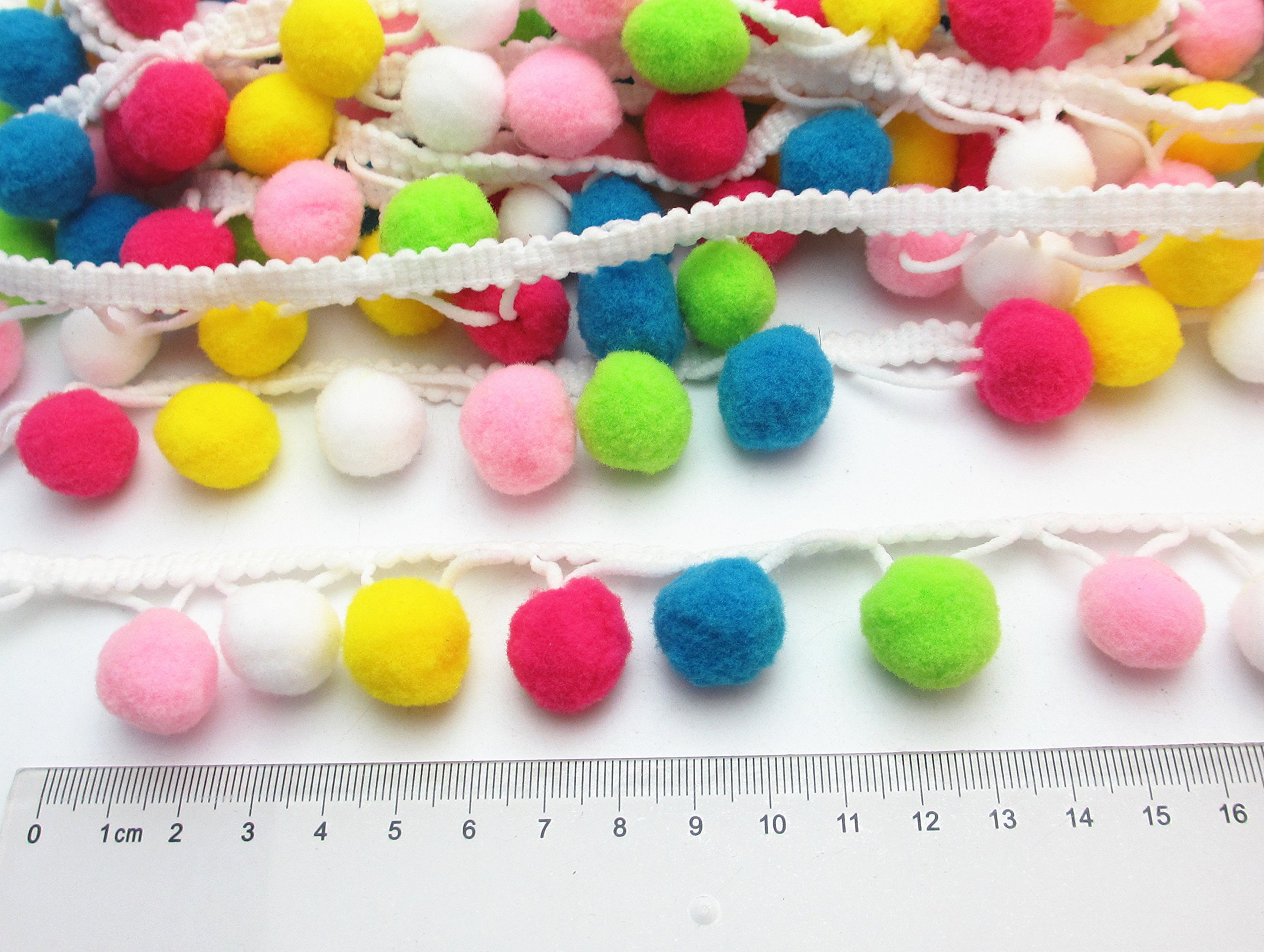Dandan DIY 5yards Colorful 15mm Pom Pom Ball Fringe Trim Ribbon for