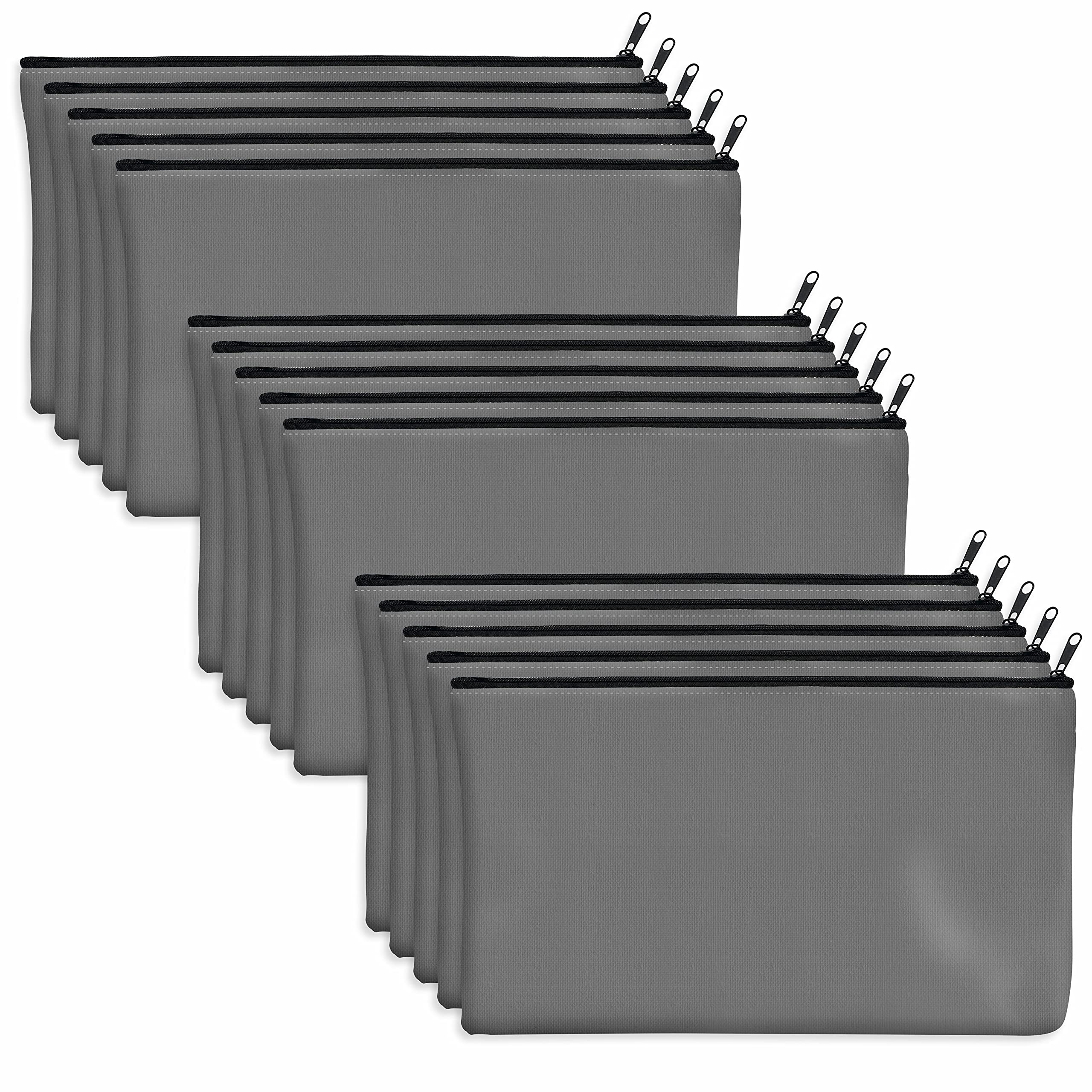 15 Pack Blank Cotton Canvas DIY Craft Zipper Bags Pouches Pencil Case for Makeup Cosmetic Toiletry Stationary Storage (Gray, 8.3” x 4.7”)