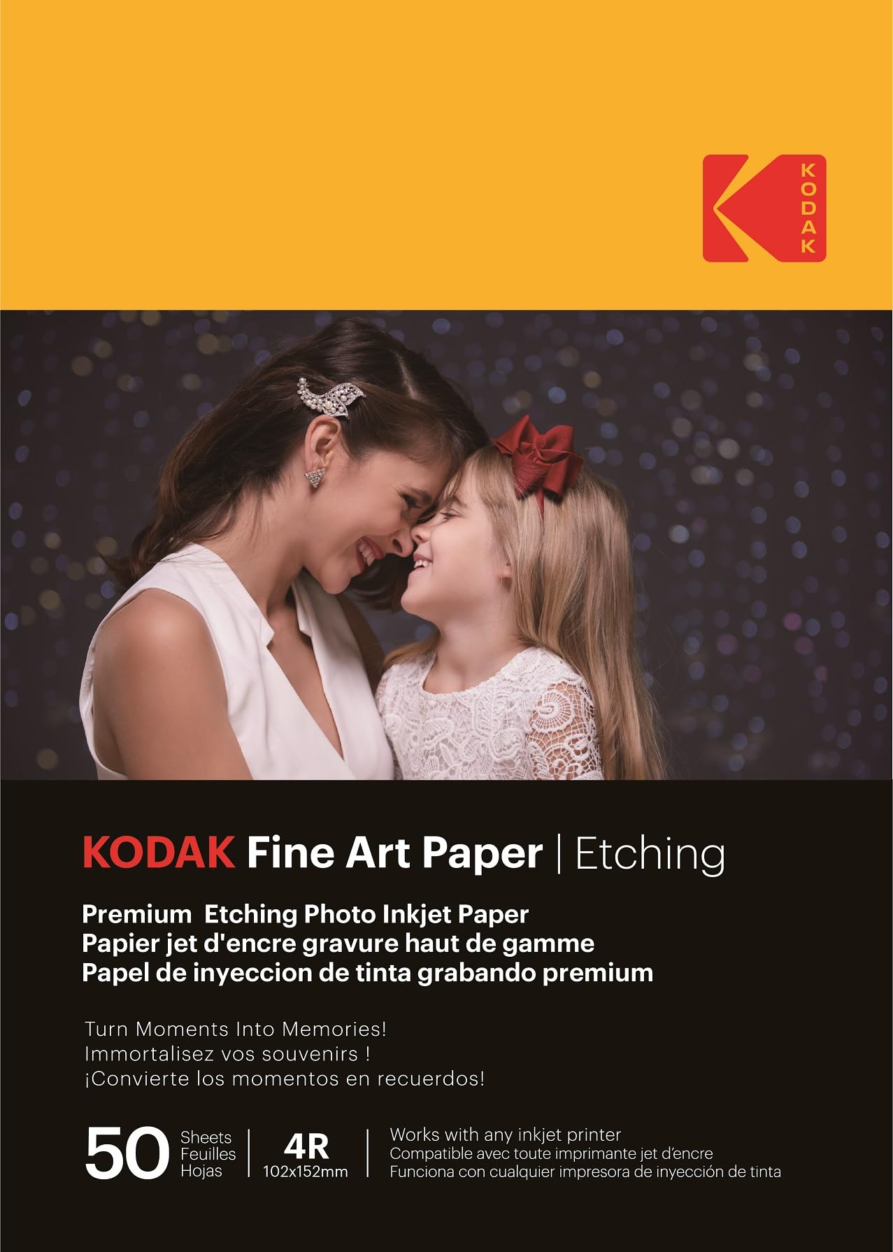 KODAK Fine Art Paper - Premium Textured Photo Paper, Pack of 50 Sheets, A6 Size (10 x 15 cm), Matte Finish, Engraving Effect, 210 GSM, Compatible with All Inkjet Printers