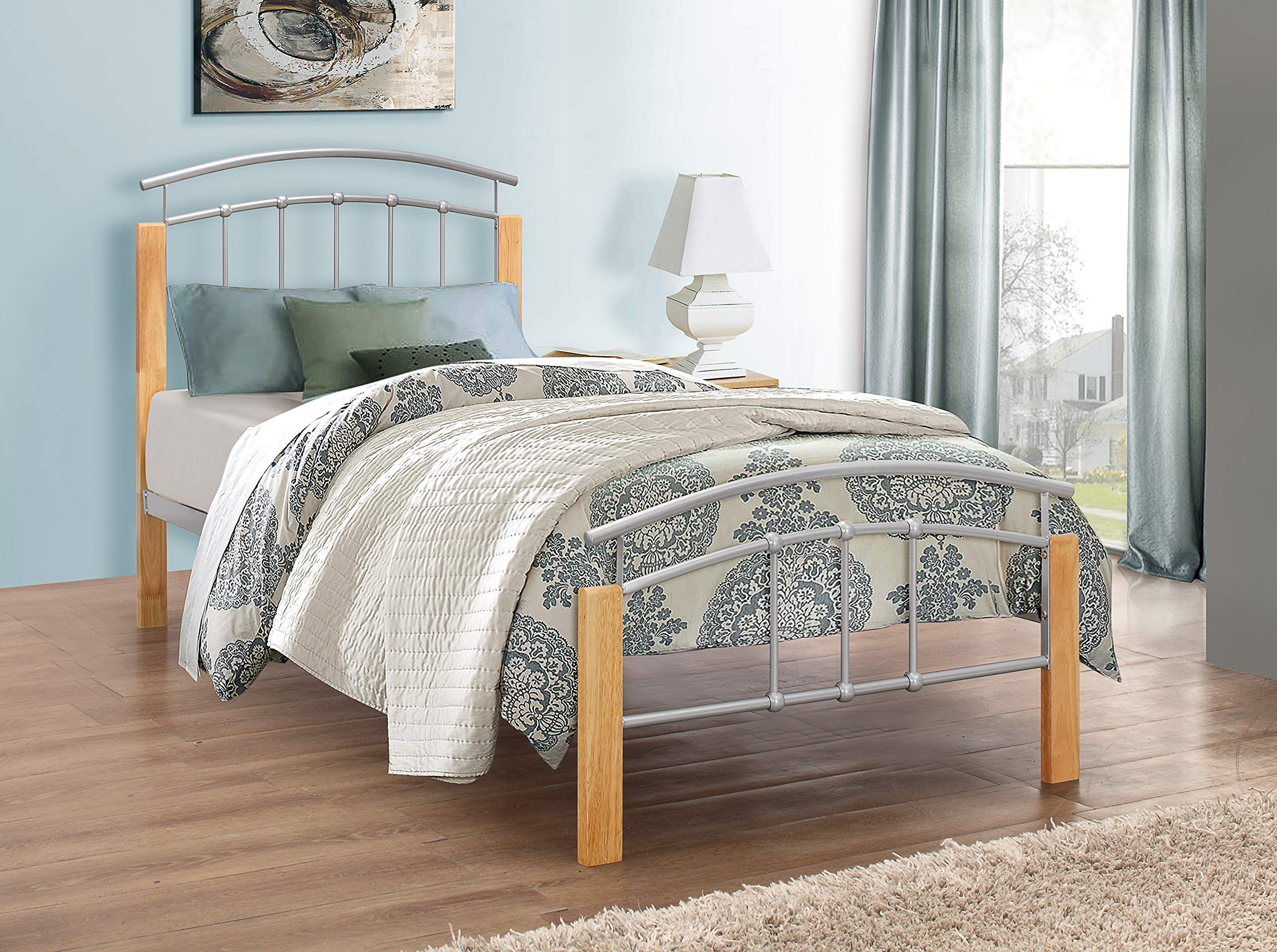 Birlea Tetras Bed - Metal, Silver and Beech, Single