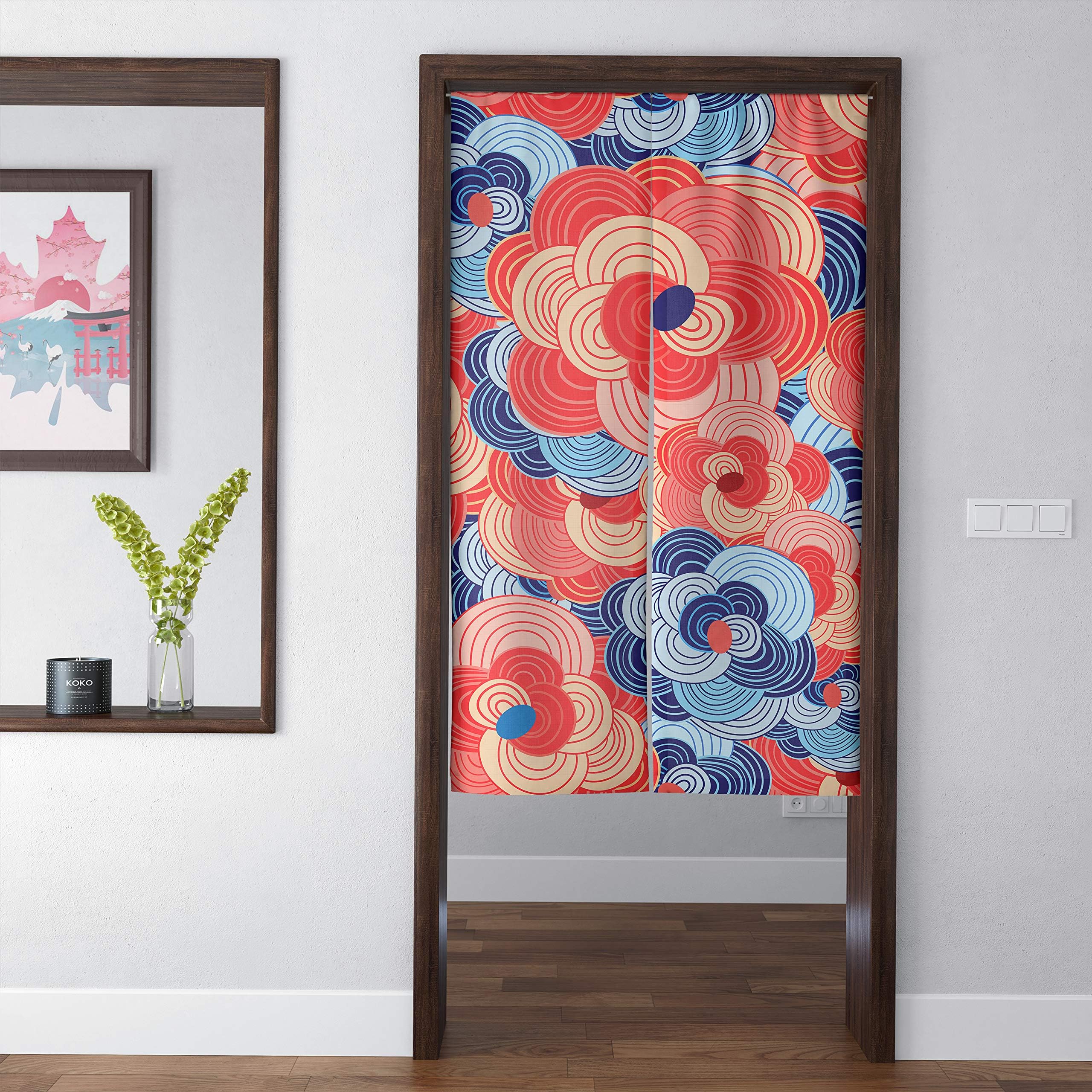 Spanker Space Colorful Mascot Pattern Japanese Artistic Fengshui Doorway Noren Curtain for Tapestry Window Panel Privacy Partition Room Divider Home Kitchen Doorway Decor Cotton Linen 34x60 inches