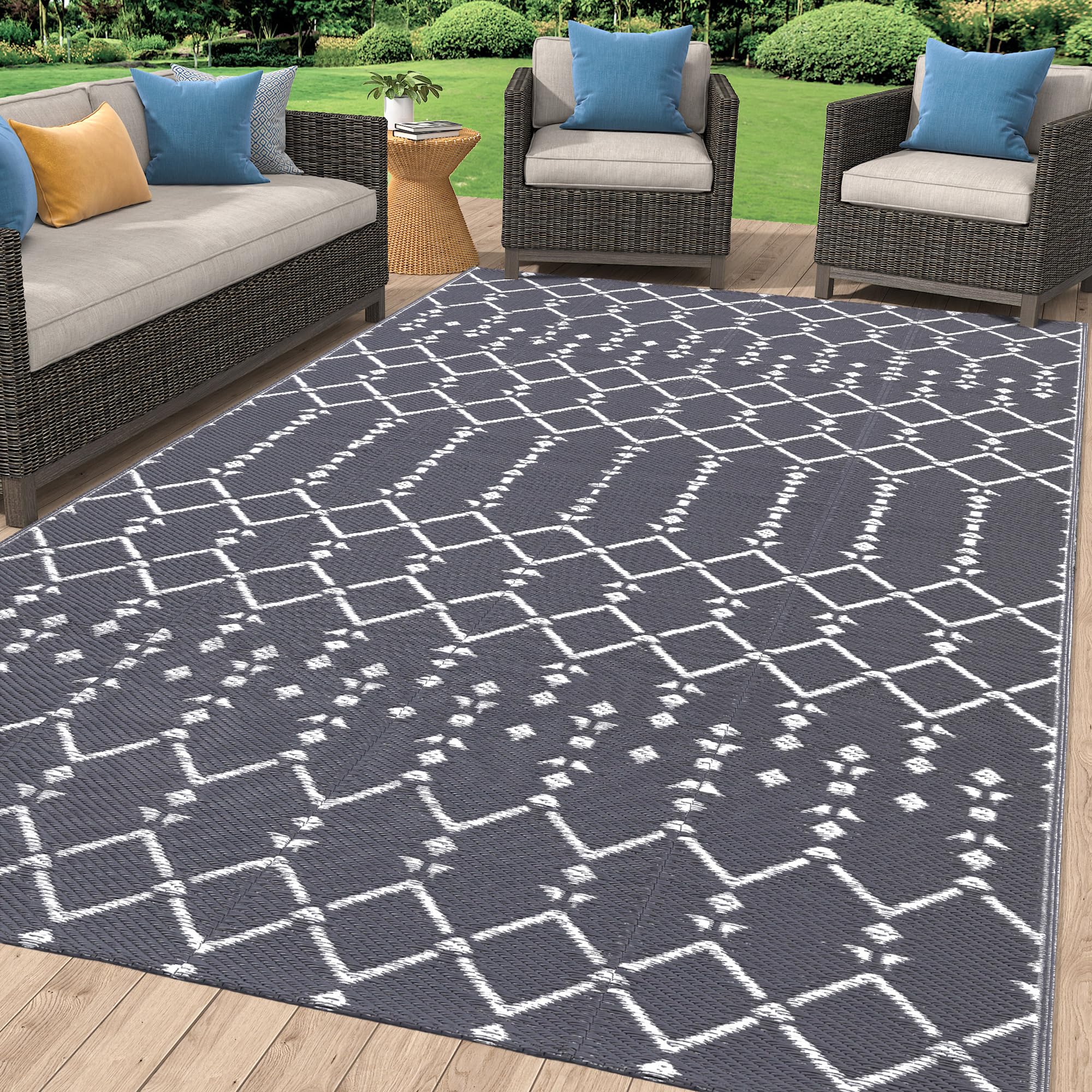 Smiry Outdoor Rug 8x10 ft, Waterproof Reversible