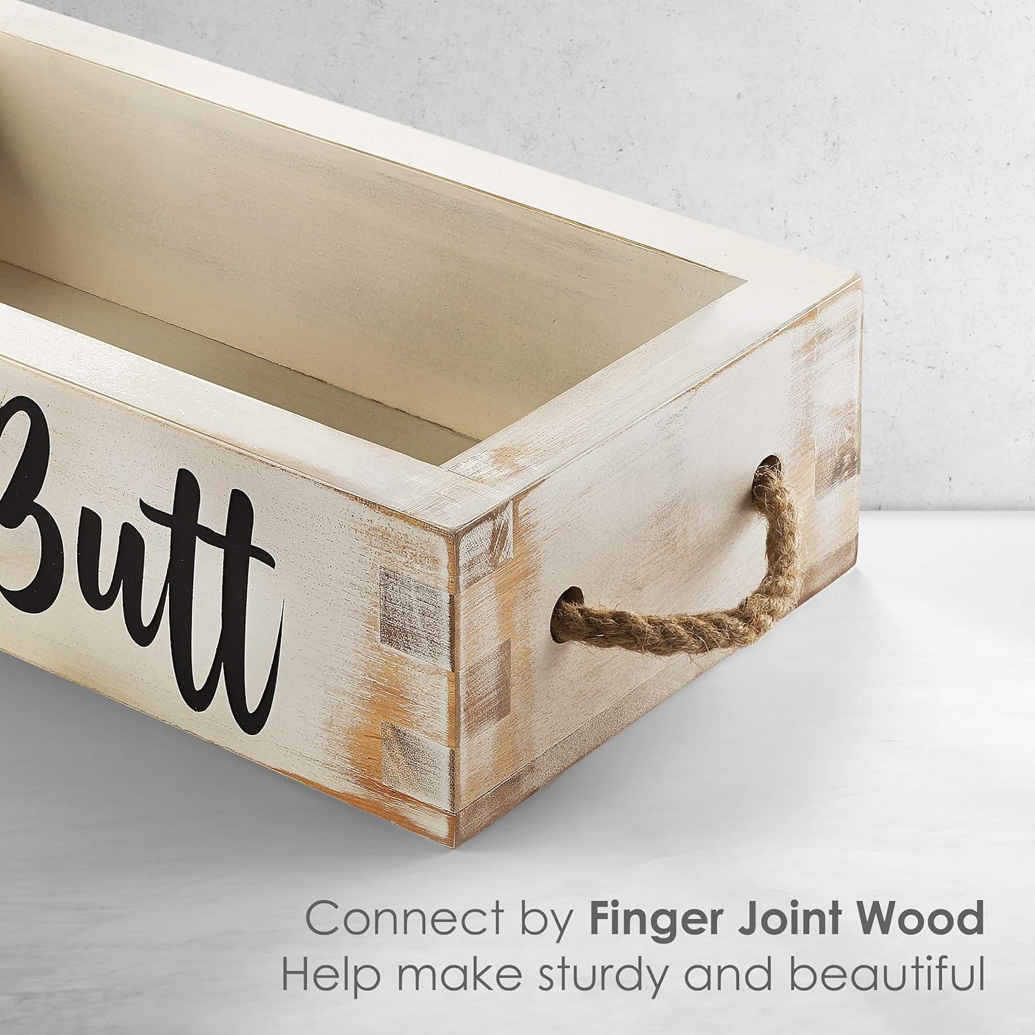 CABASAA Nice Butt Bathroom Decor Box, 2 Sided Funny Toilet Paper Holder, Farmhouse Rustic Wood Organizer, Funny Home Decor, Wooden Crate with Rope Handles (White): Home & Kitchen