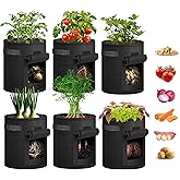 iPower Potato Grow Bags with Flap 7 Gallon 6 Pack, Garden Planting Pot with Durable Handle and Harvest Window, Thickened Nonwoven Fabric Container for Potato, Tomato, Carrot, Vegetable and Fruits