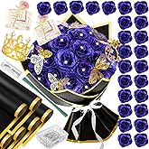 28 Blue Glitter Roses Bouquet - Artificial Flowers Bouquet with Diomand Pins,Blue Roses DIY Fake Flower Bouquet Kit - Sparkling Flower Arrangement for Valentine’s Day,Anniversary,Weddings Engagement