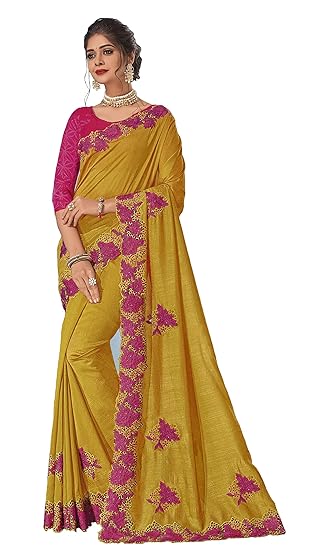 Womens Silk Saree with Blouse Piece (PARI-LI-1304_Yellow)