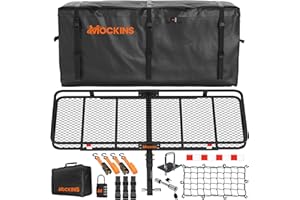Mockins 60"x24"x6" Trailer Hitch Cargo Carrier & 25 CuFt Waterproof Cargo Bag | 500 Lbs. Capacity Folding Luggage Rack for SU