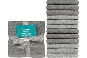 PH PLEASANT HOME Pleasant Home Chevron Wash Cloths Set - 12 Pack (12” x 12”) – 509 GSM - 100% Ring Spun Cotton Wash Cloth - Super Soft and Highly Absorbent Face Towels (Dark Grey & Light Grey)