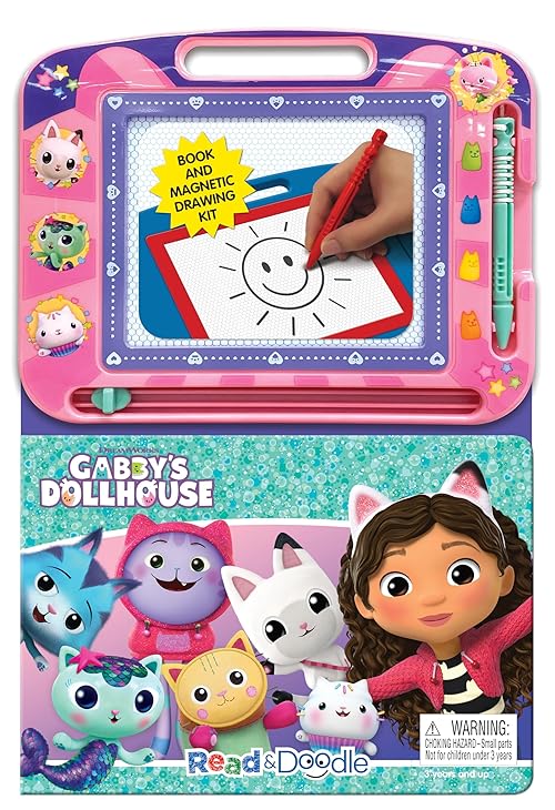 Gabby's Dollhouse Read & Doodle - Learning resources for kids, a magnetic drawing pad, an easy-to-use pen, 22-page board book for reading and drawing