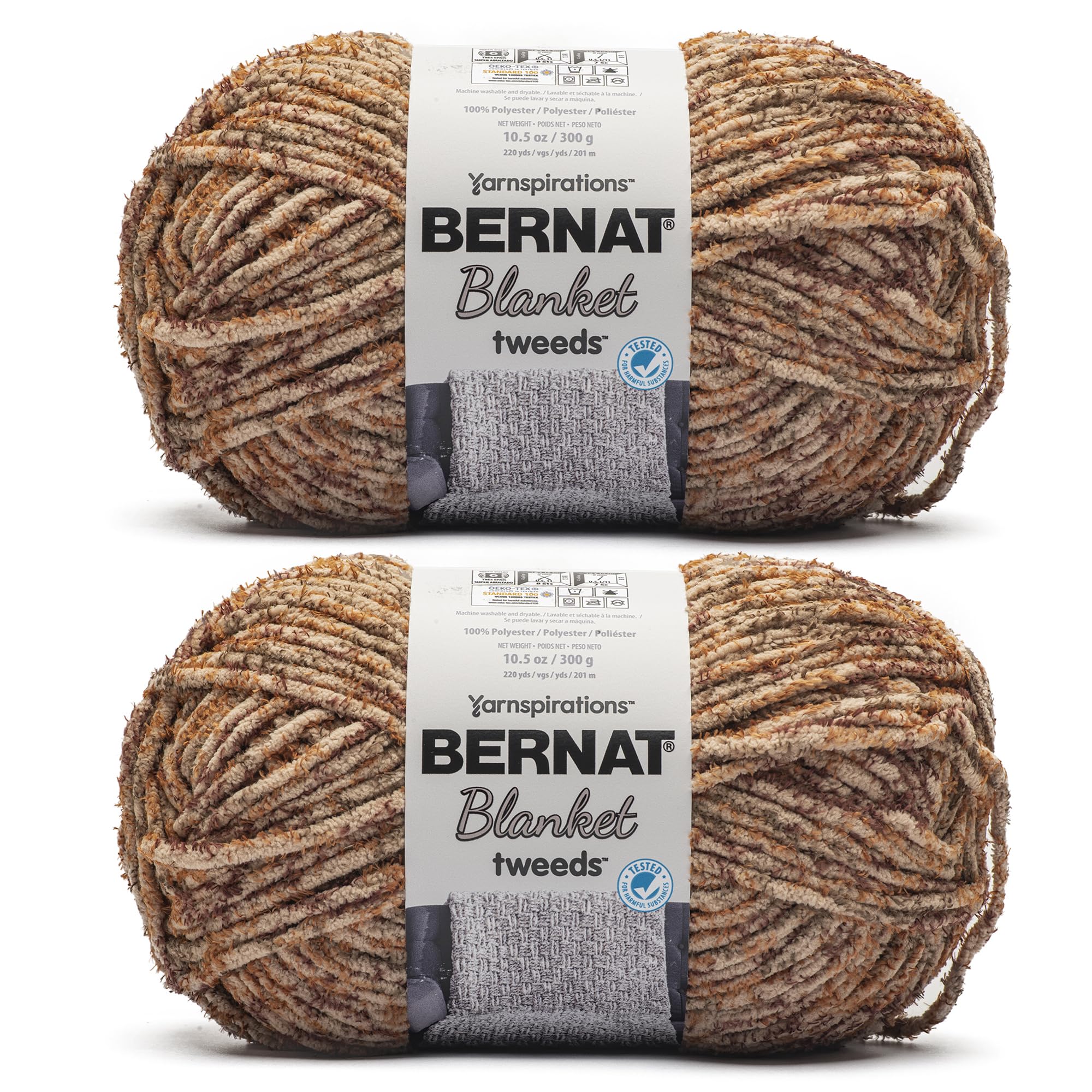 Bernat Blanket Tweeds Sandy Tweed Yarn - 2 Pack of 10.5oz/300g - Polyester - #6 Super Bulky - 220 Yards - Knitting & Crochet Image