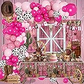 Cowgirl Birthday Party Decorations For Girls,Pink Balloons Arch Kit,Happy Birthday Banner,Backdrop,Centerpieces for Women Girls Party Decor