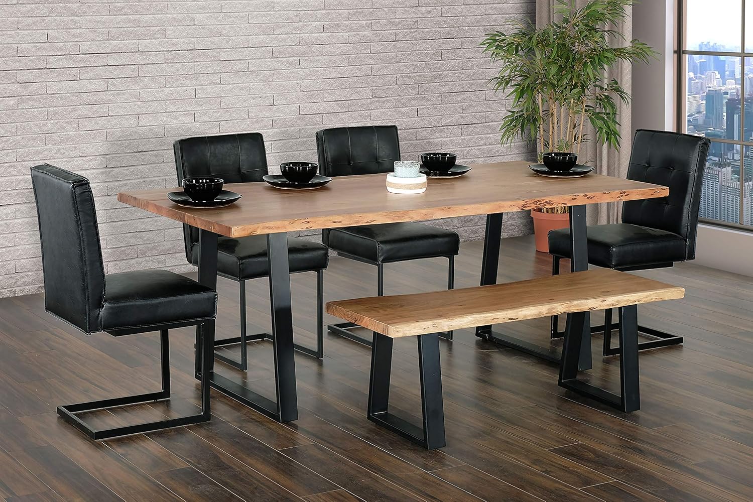 Primo International Kiel Dining Table, Natural and Black