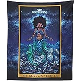 The Goddess Yemaya Temperance Tarot Card Tapestry - African Yoruba Mermaid Goddess Pagan Witch Wall Hanging Home Decor (60" x