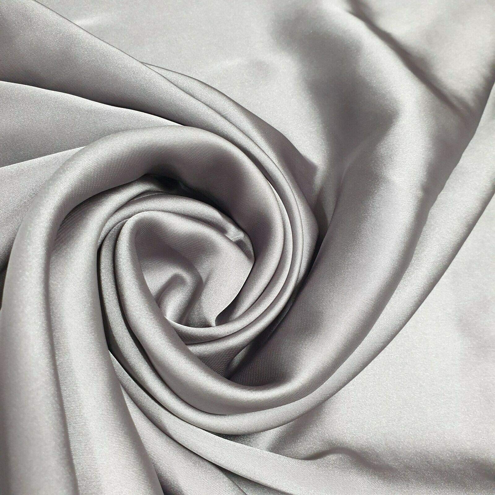 Lightweight Polyester Silk Charmeuse Silky Satin Finish, Dressmaking, Bridal, Prom, Décor - Craft Fabric Material 44" - 112 cm Wide Sold in Various Pre - Cut Lengths (Silver, 1 Meter)