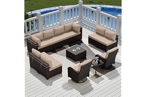 RTDTD 12 Pcs Outdoor Patio Furniture Set Outdoor Furniture All Weather Patio Sectional Sofa PE Wicker Modular Conversation Sets with Coffee Table, Swivel Rocking Chair (Sand)