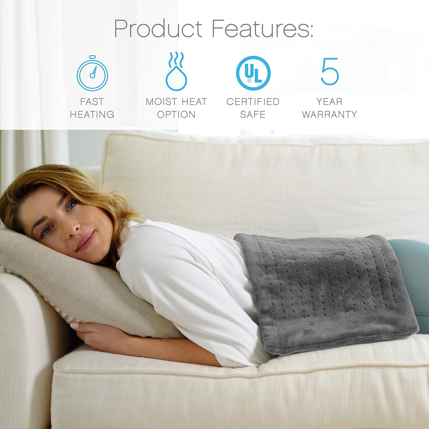 Pure Enrichment PureRelief XL (12"x24") Electric Heating Pad for Back Pain and Cramps - Ultra-Soft with 6 Temperature Settings, Auto Shut-Off, and Moist Heat (Turquoise Blue): Health & Personal Care