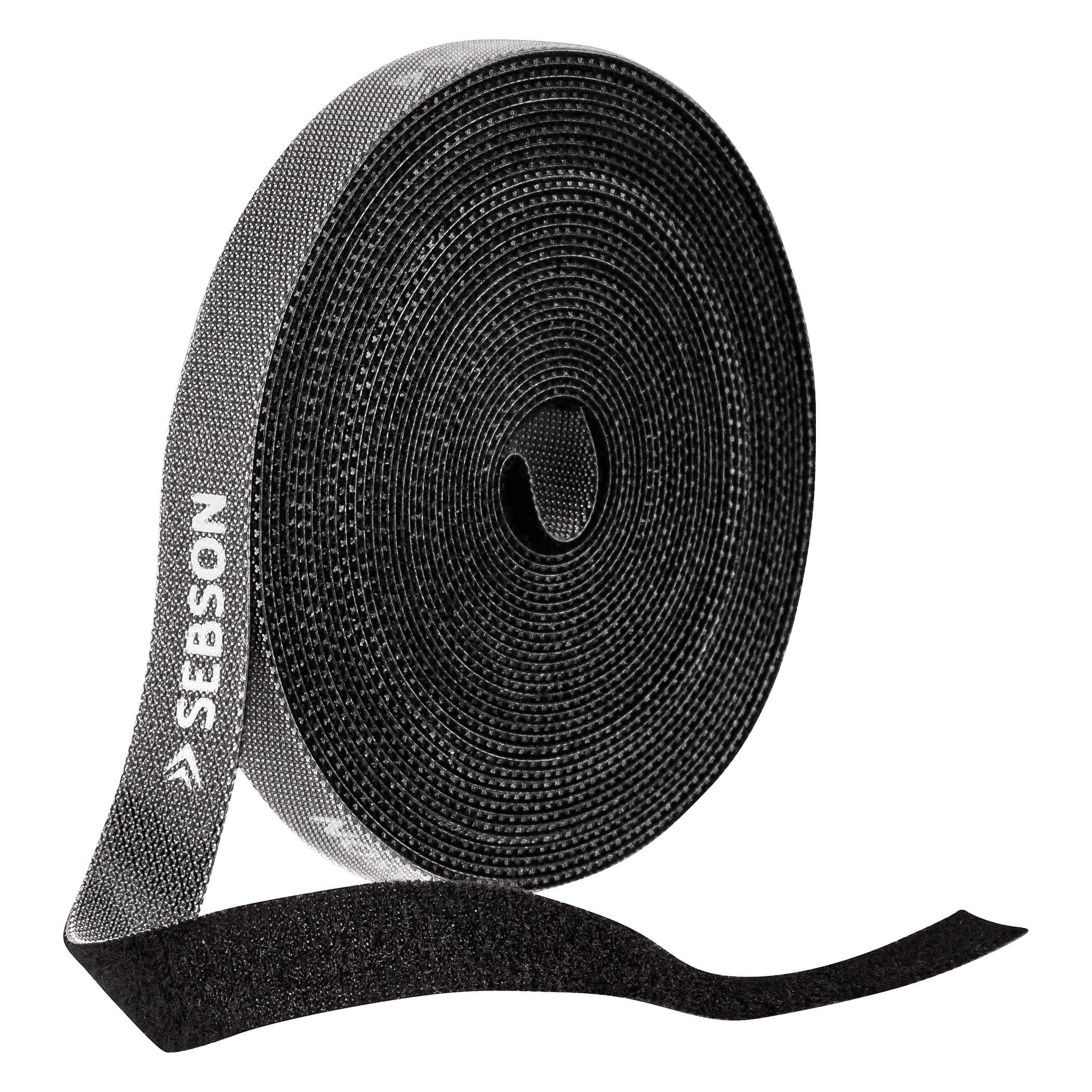 SEBSON Reusable Cable Ties, Black 15m Length, 12mm Width, Adjustable Roll Fastening Tape for Organized Cable Management