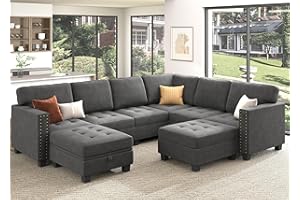 HONBAY Velvet Modular Sectional Sofa, L Shaped Sofa Couch with Storage Top Tray Ottoman U Shape Sectional Couch for Living Room, Grey
