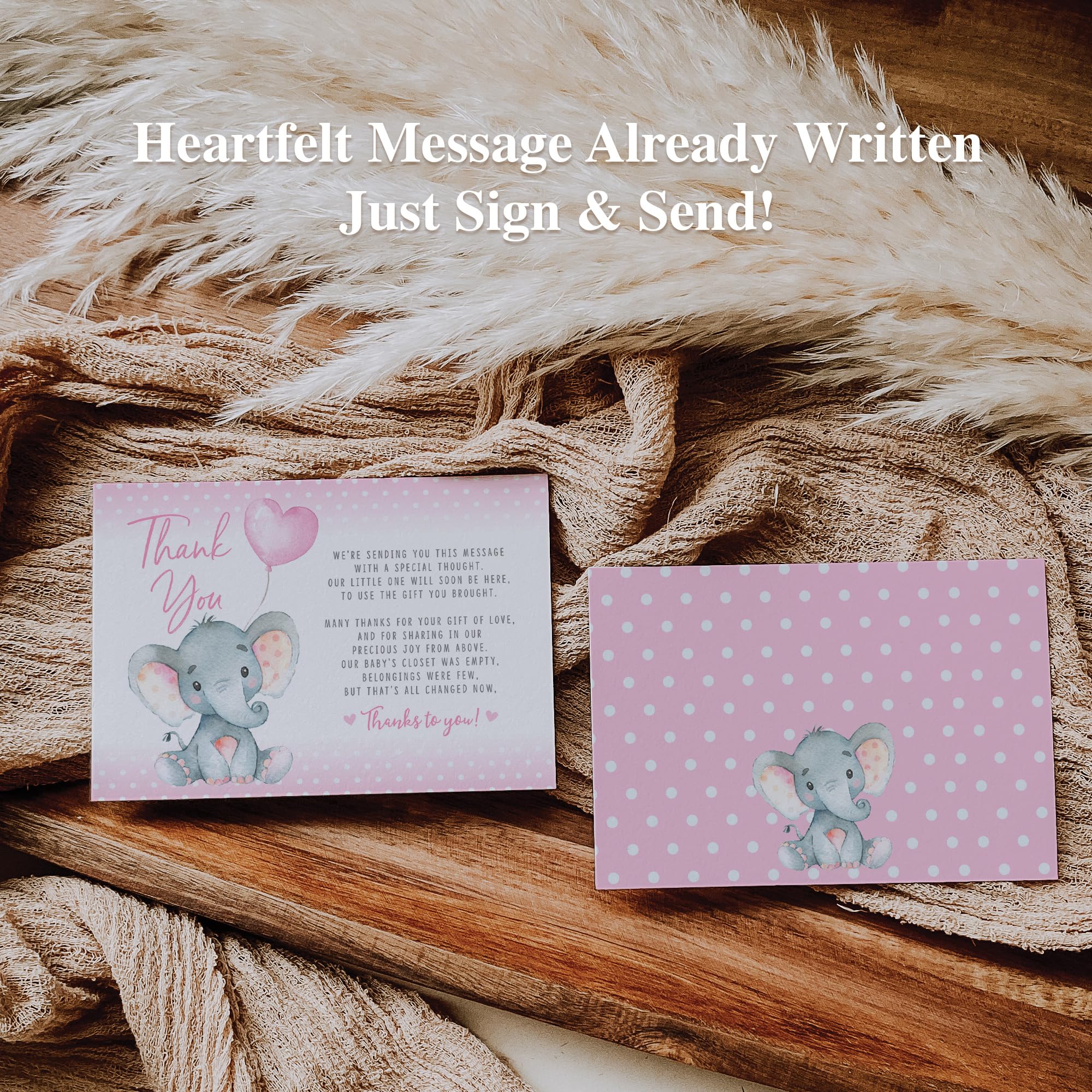 Your Main Event Prints Pink Elephant Baby Shower, Thank You Cards 20 Count Pre-written Thank You Cards, Baby Sprinkle Pink Dots