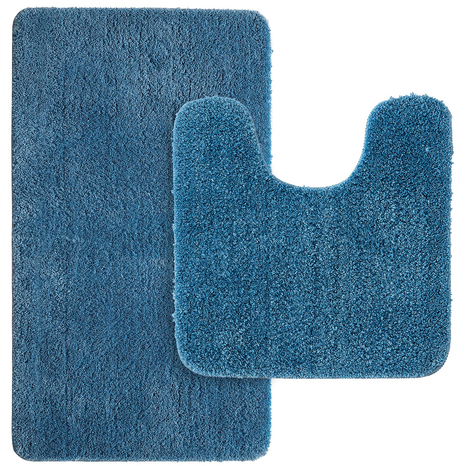 MIULEE Absorbent Bath Mat Set 2 Pieces Non Slip Bath Rug 40x60cm and U Shape WC Toilet Rug 45x45cm with High Hydroscopicity Rugs Super Soft Cozy and Shaggy Microfiber Rug Carpet for Bathroom Blue