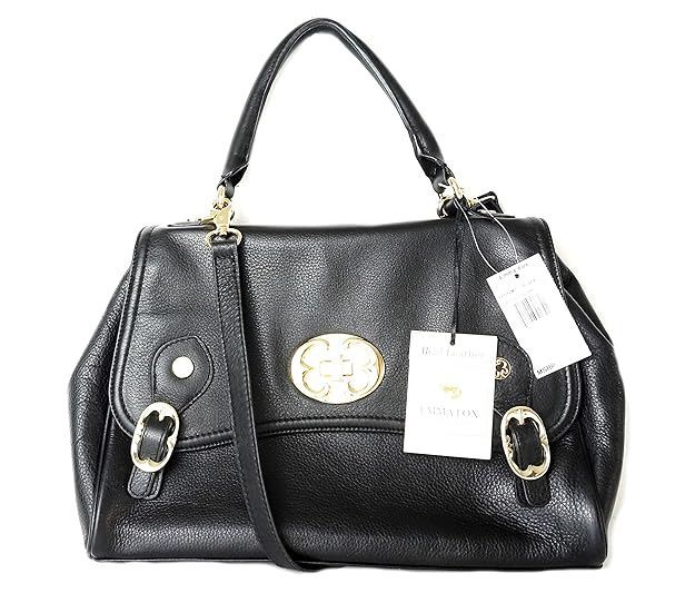 Emma FOX Black Leather Classic Top Handle Flap Satchel