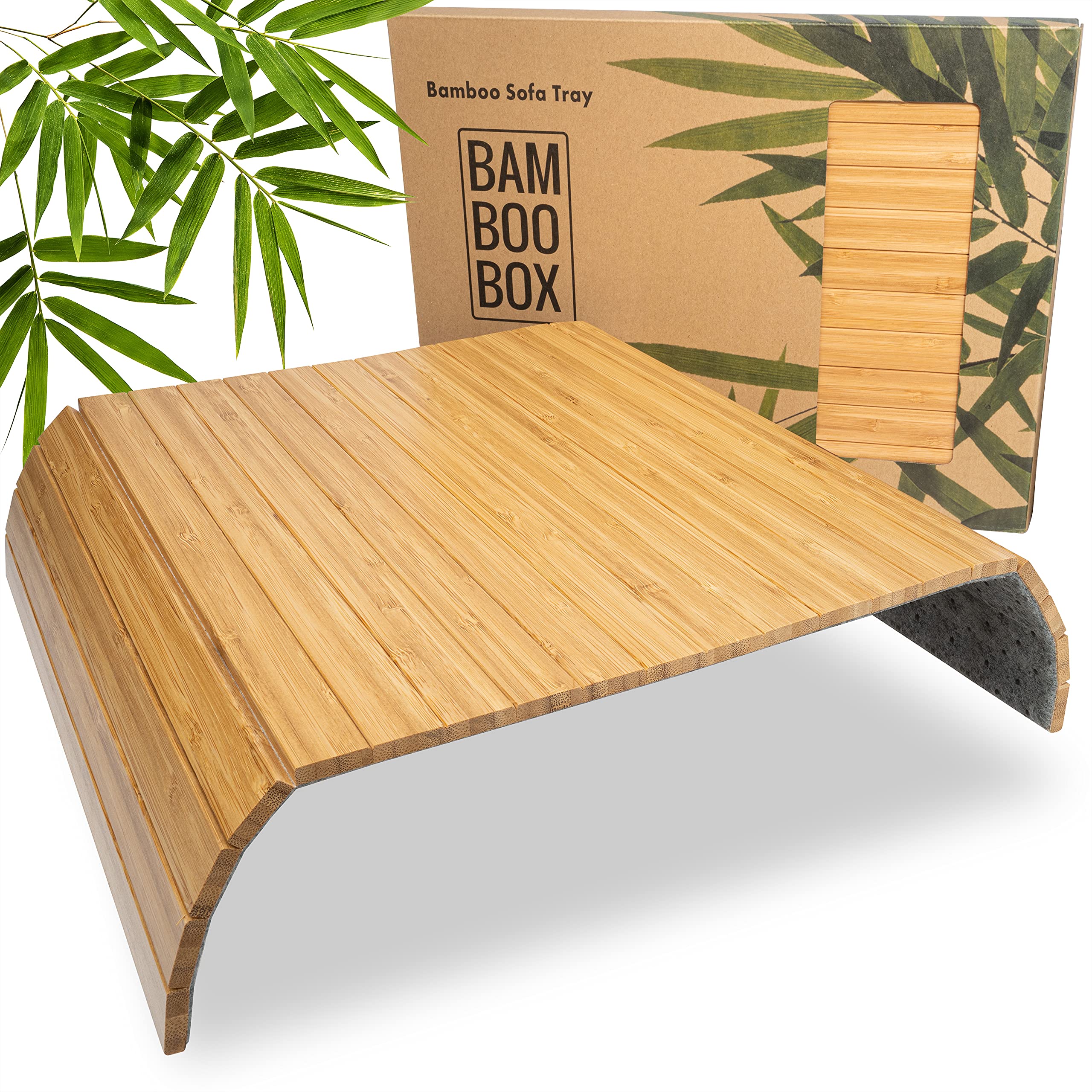 BAM BOO BOX - Sofa Arm Tray, Bamboo & Wooden Armchair Tray, Foldable Couch & Side Armrest Table, Natural Colour