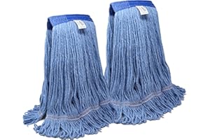 Turkey Creek Essentials Mop Heads Commercial Grade USA Made Looped End Heavy Duty Large Mop Head of Blue 4-Ply Synthetic Yarn Industrial Wet Mop Head Replacement and String Mop Refills (2, Large)