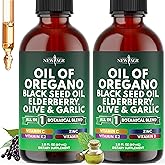 NEW AGE Oil of Oregano Drops - Black Seed Oil, Elderberry, Vitamin D, D3, K2, Olive, Garlic - Immune Support Supplement Wellness Formula, Zinc Supplements Liquid - 4Fl Oz