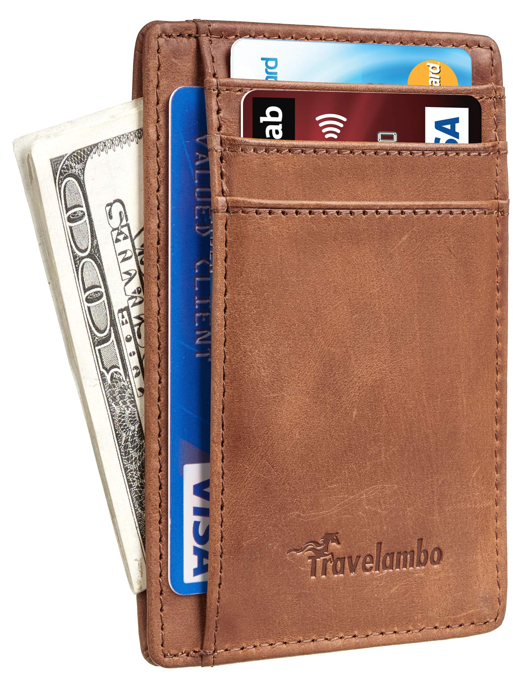 Front Pocket Minimalist Leather Slim Wallet RFID Blocking Medium Size - - One size
