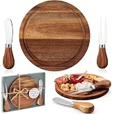 1 Set Mini Cheese Board Set with Knife Fork Baby Shower Acacia Guests Gift | Round Charcuterie Serving Tray, Includes Thank You Card with Gift Box, Baby Bridal Shower Wedding Game Prizes for Guests