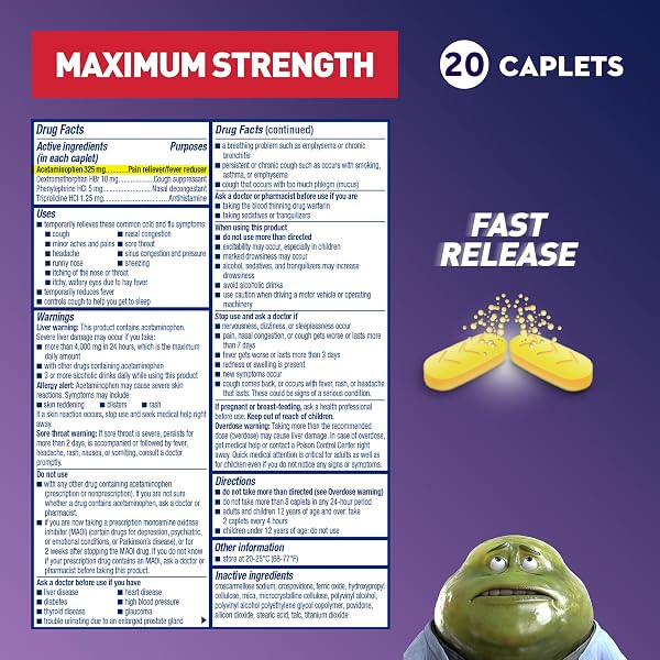 MUCINEX NIGHTSHIFT SINUS, MAXIMUM STRENGTH POWERFUL MULTISYMPTOM NIGHT RELIEF, 20 FAST RELEASE CAPLETS PAIN RELIEVER/FEVER REDUCER, COUGH SUPPRESSANT, NASAL DECONGESTANT & ANTIHISTAMINE
