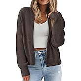 NALANISA Women's Chunky Cardigan Sweaters Spring Open Front Long Sleeve Ribbed Knit Zipper Short Cardigans Outerwear Coats