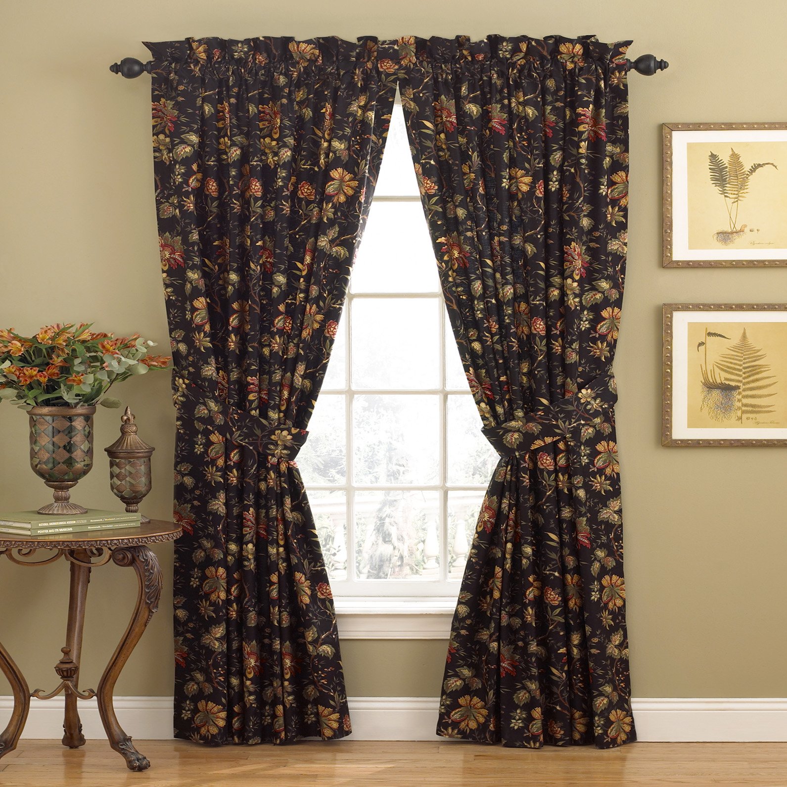 Waverly Felicite Black Floral Window Curtain for Living Room 50 x 84 Inch