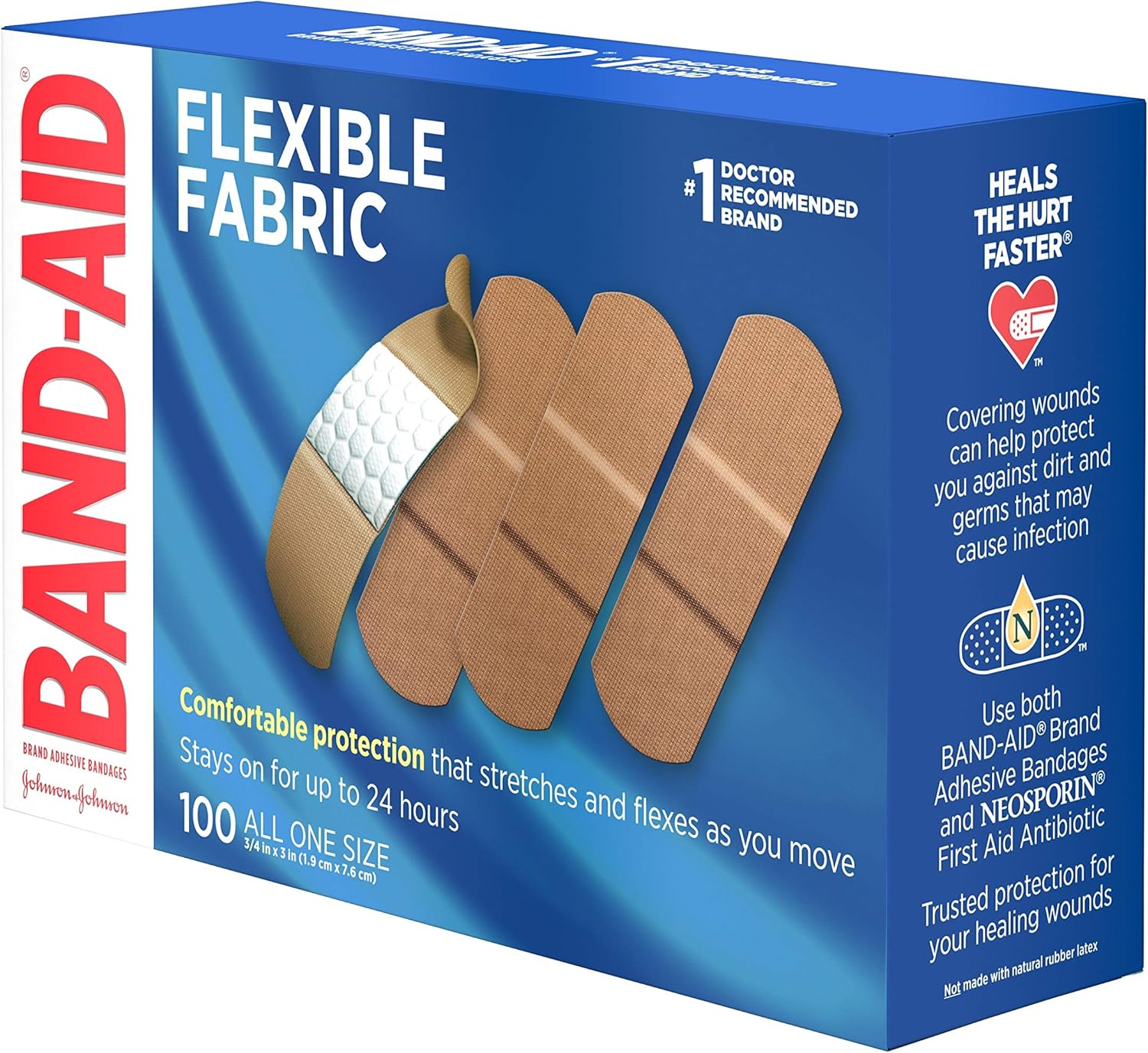 Band-AID Flexible Fabric Adhesive Bandages 3/4 inch X 3 inches (100 count): Health & Personal Care