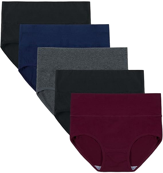INNERSY Damen Unterwäsche 5Pack Hohe Taille Einfarbig Grundlegende Stil Tummy Control Cotton Briefs Höschen