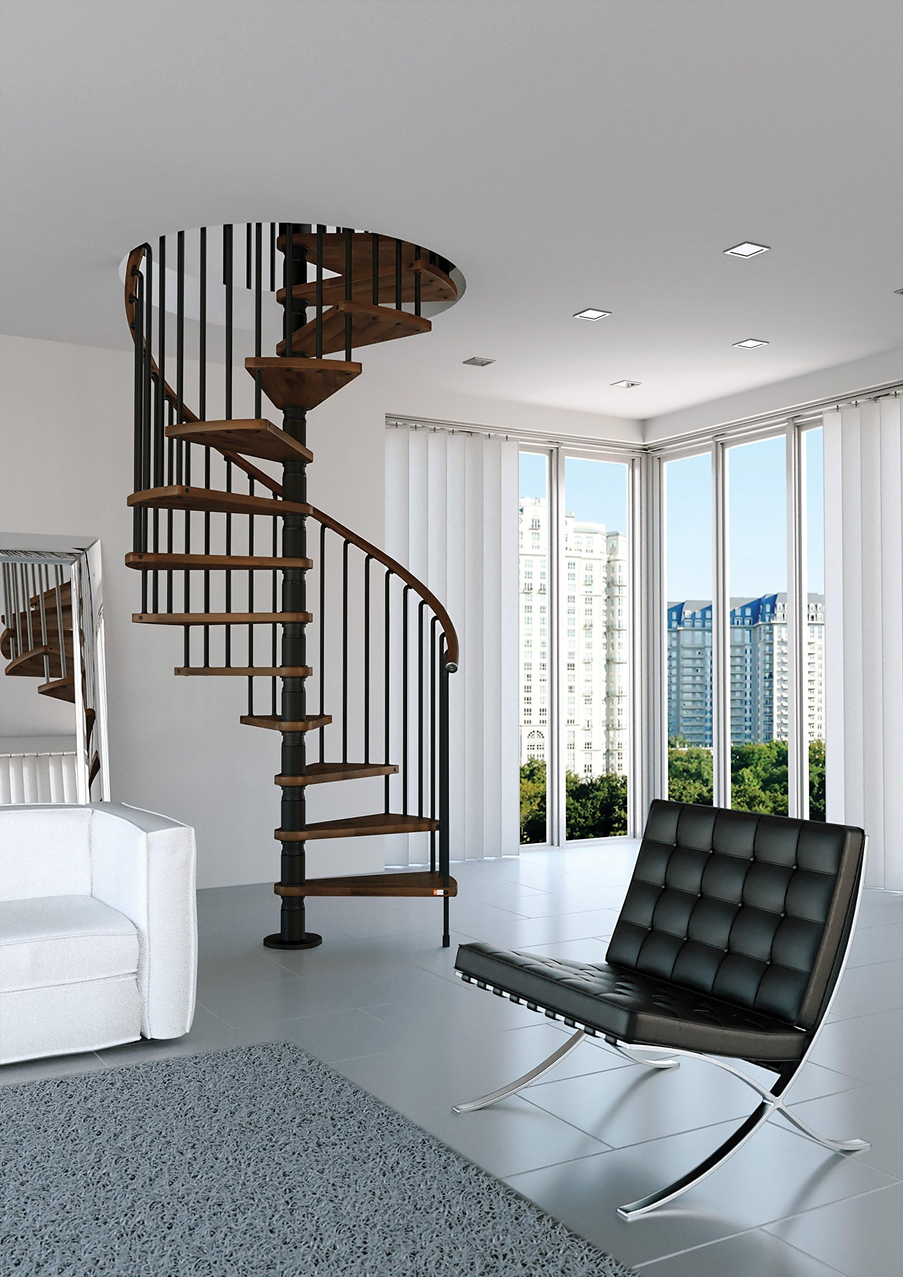 Rintal Mister Step Gamia Staircase 55" Diameter Wood Spiral Stair Kit - Walnut Finish - 99-1/4"H - 108-1/2"H