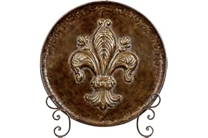 Deco 79 Metal Fleur De Lis Embossed Detail Charger with Stand, 24" x 14" x 26", Brown