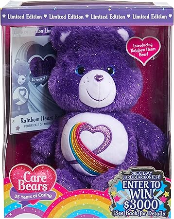 purple care bear with rainbow heart