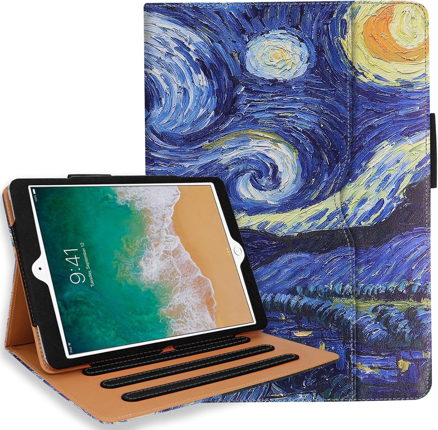 iPad 10.2 Case, iPad 7th Generation Case with Pencil Holder - Multi-Angle Stand, Hand Strap, Auto Sleep/Wake for iPad 7th Gen, iPad 10.2 2019(Starry Night)