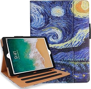 iPad 10.2 Case, iPad 7th Generation Case with Pencil Holder - Multi-Angle Stand, Hand Strap, Auto Sleep/Wake for iPad 7th Gen, iPad 10.2 2019(Starry Night)