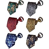 Men's Lot 6 PCS Classic Zipper Ties Pretied Stripes Necktie, Adjustable Paisley Woven Silk Tie Set for Business Wedding