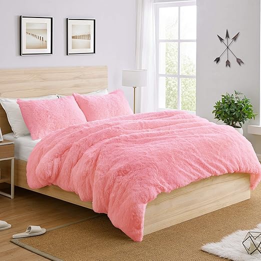 Amazon Com Kb Me Boho Pink Fuzzy Faux Fur Plush Duvet Comforter
