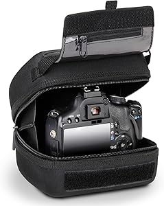 USA GEAR Hard Shell DSLR Camera Case (Black) with Molded EVA Protection, Quick Access Opening, Padded Interior and Rubber Coated Handle-Compatible with Nikon, Canon, Pentax, Olympus and More