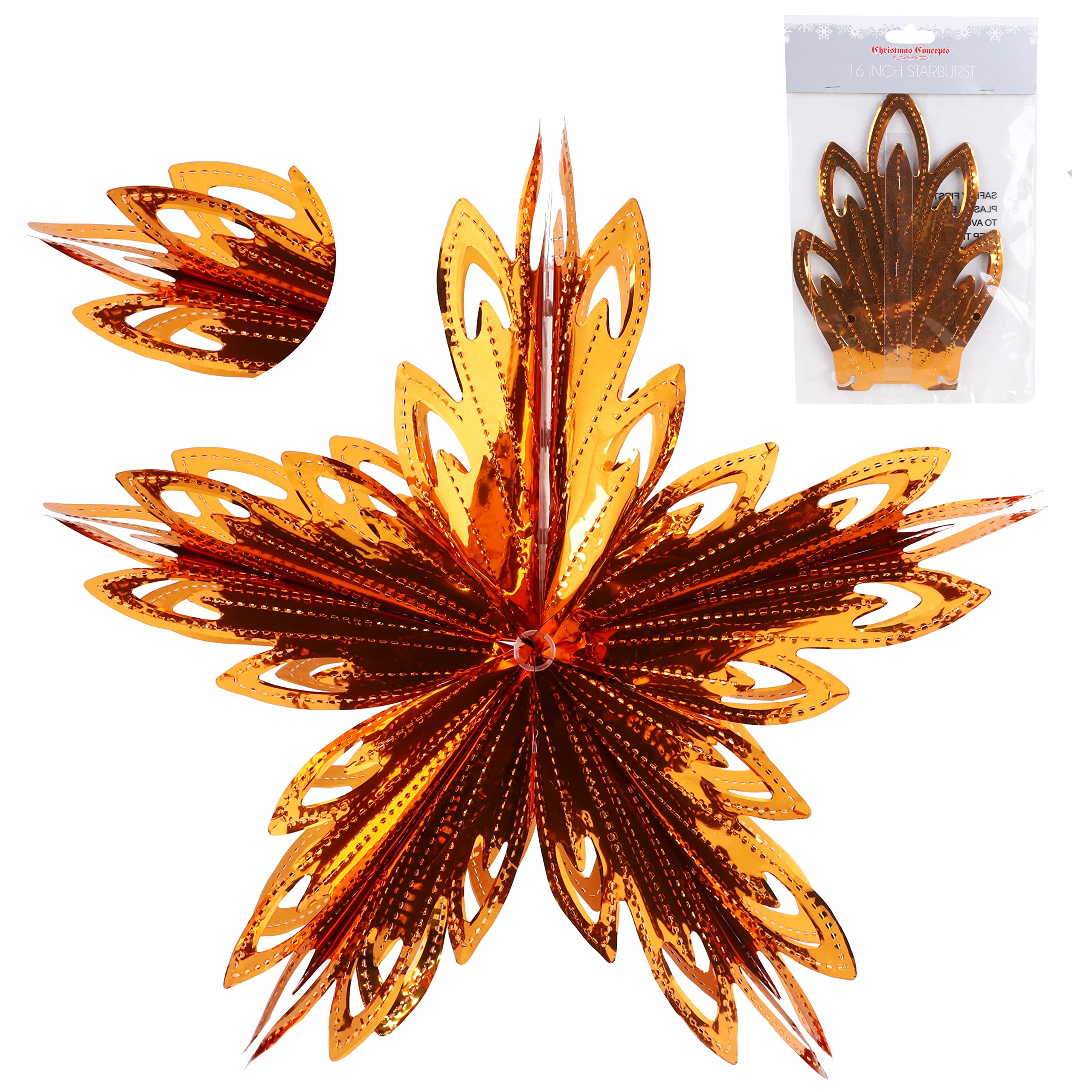 Christmas Concepts® 16” (1.3ft) Large Foil 3D Star Hanging Decoration – Christmas Trimming (Copper)