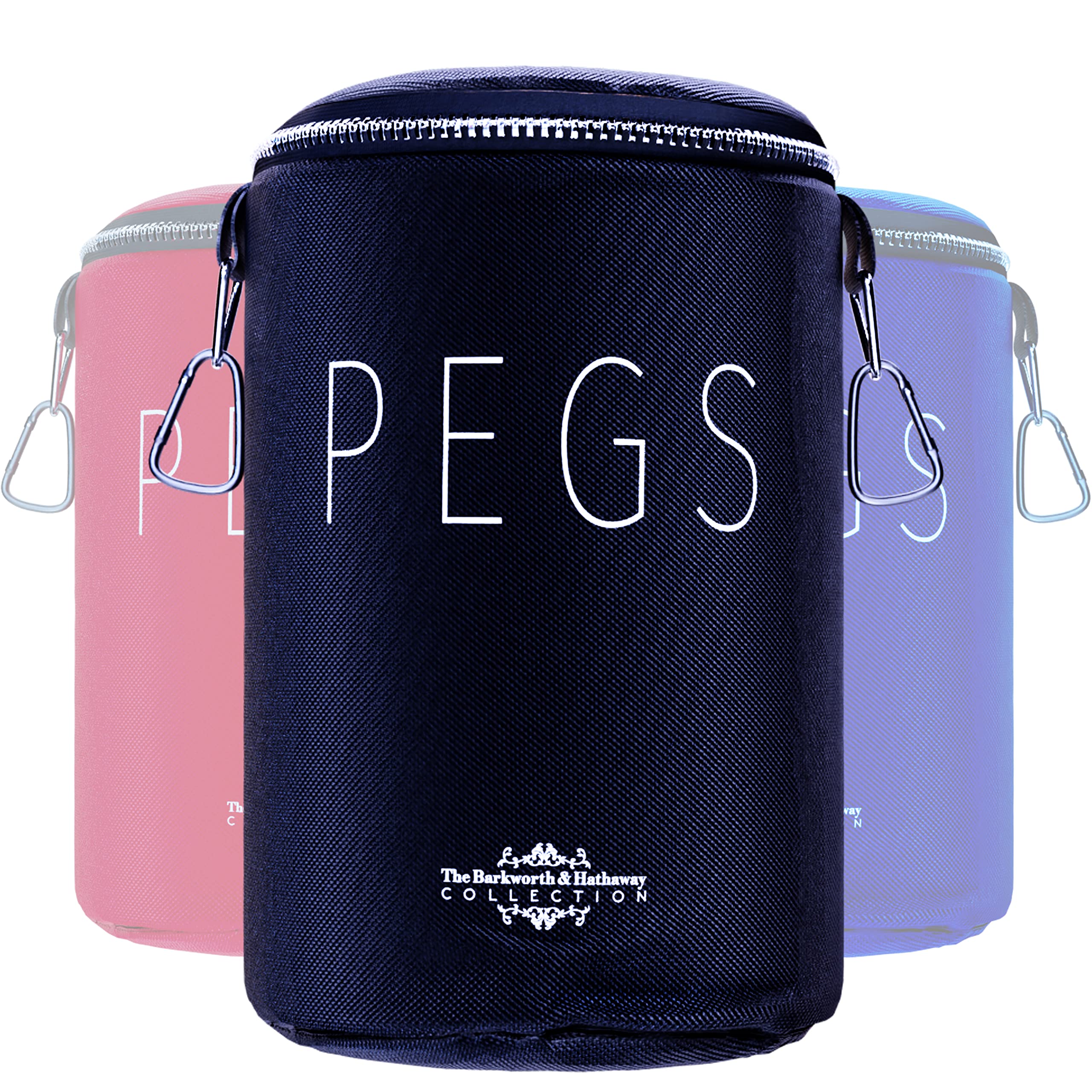 The Barkworth & Hathaway Collection Peg Bag for Washing Line, Clothes Peg Holder, Zip Top Peg Storage Bag with Hook & Shoulder Strap, Weather Resistant Bag for Washing Line Peg | Grey