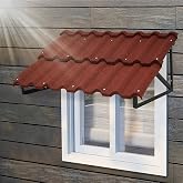 RDUIGT Fixed Metal Awning for Door Entrance, Red, 52 in W x 31 in H | Door Awning with Triangle Steel Frame, Color Stone Tile Shaped Window Awnings Exterior for Porch, Patio, Balconies