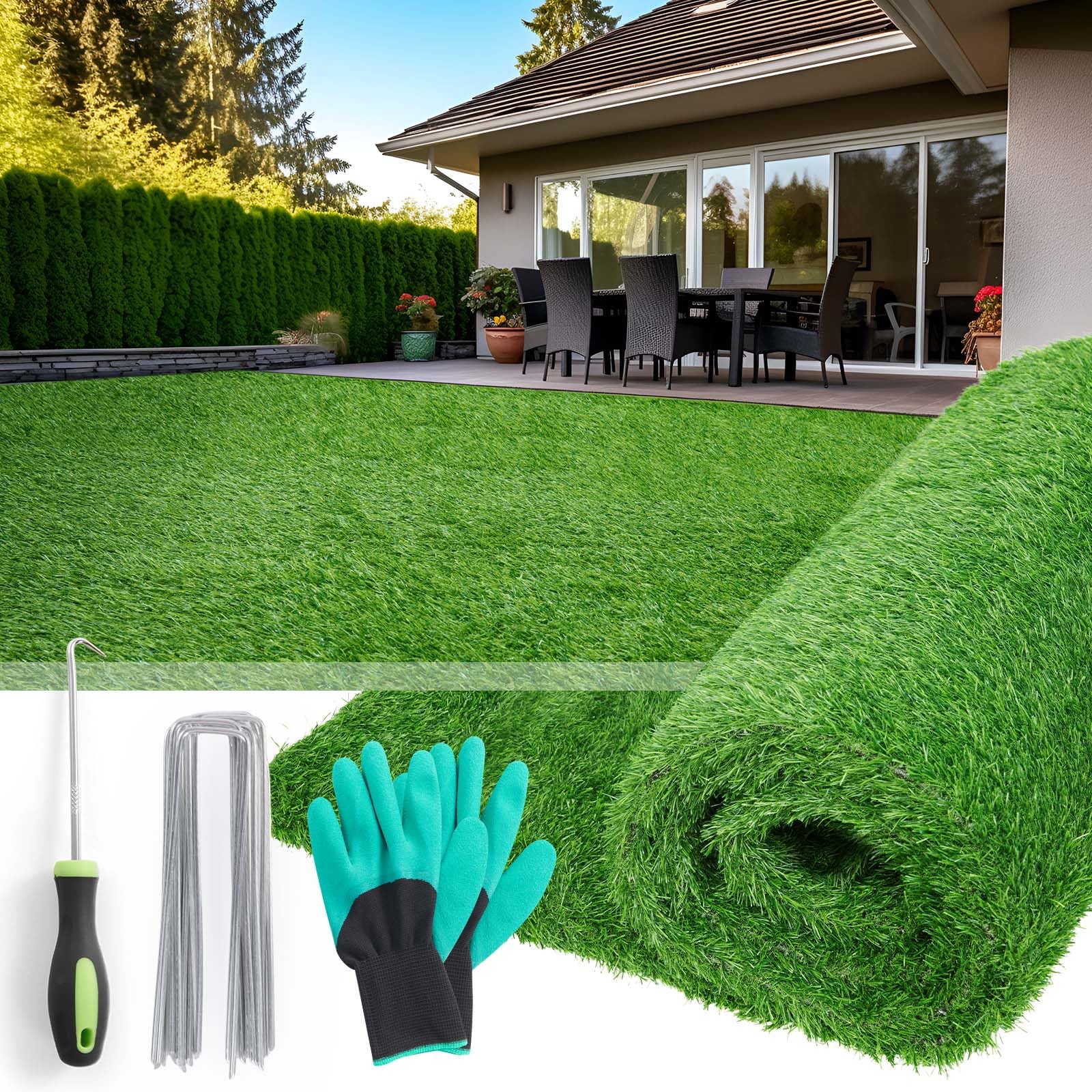 Photo 1 of Artificial Grass Turf Indoor Outdoor, 5ft x 8ft Realistic Synthetic Fake Grass Astro Turf Rug for Balcony Garden Lawn Landscape Decoration, Replacement Artificial Dog Grass Mat with Drainage Holes