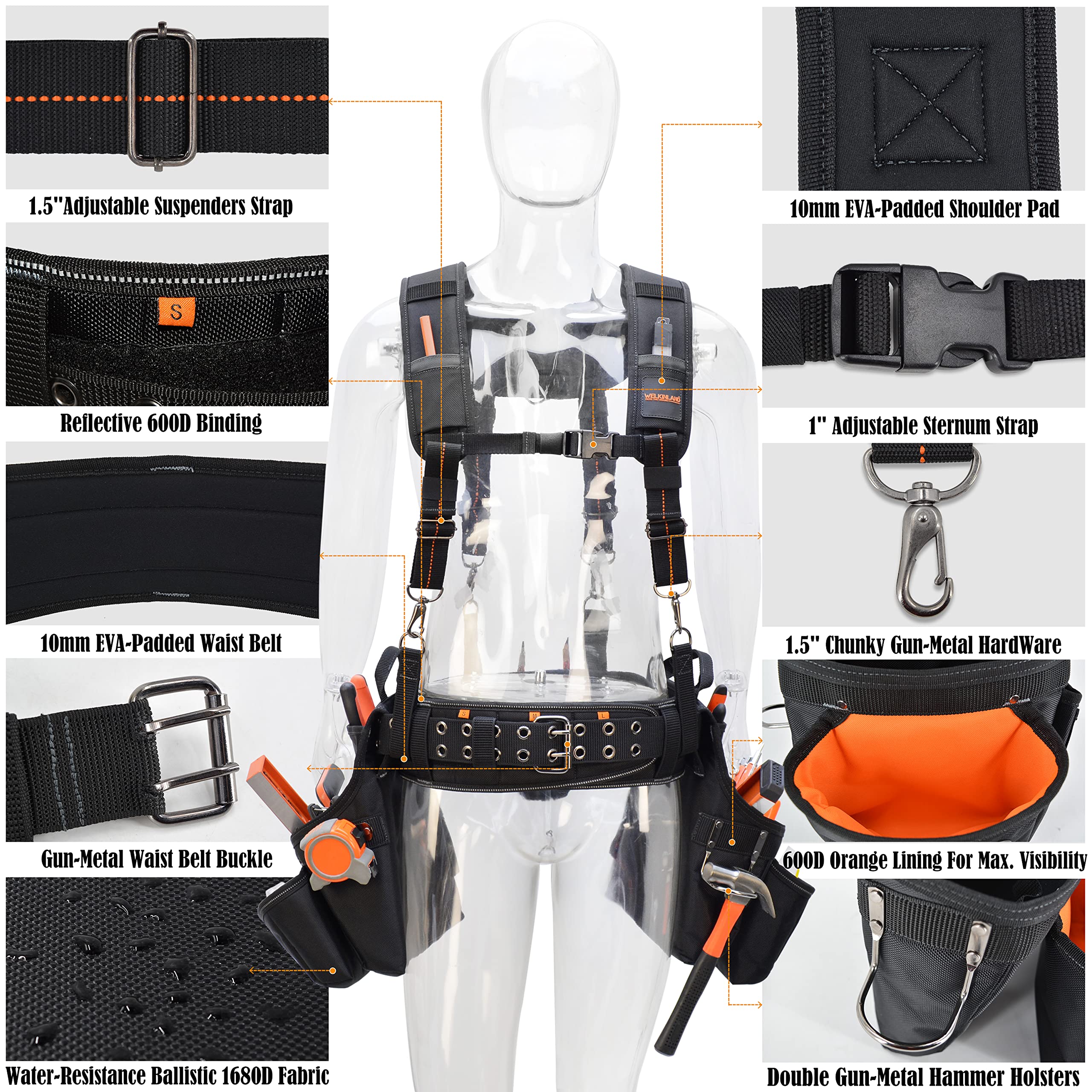 WELKINLAND 39Pockets Tool Belts for Men with Suspenders, 4