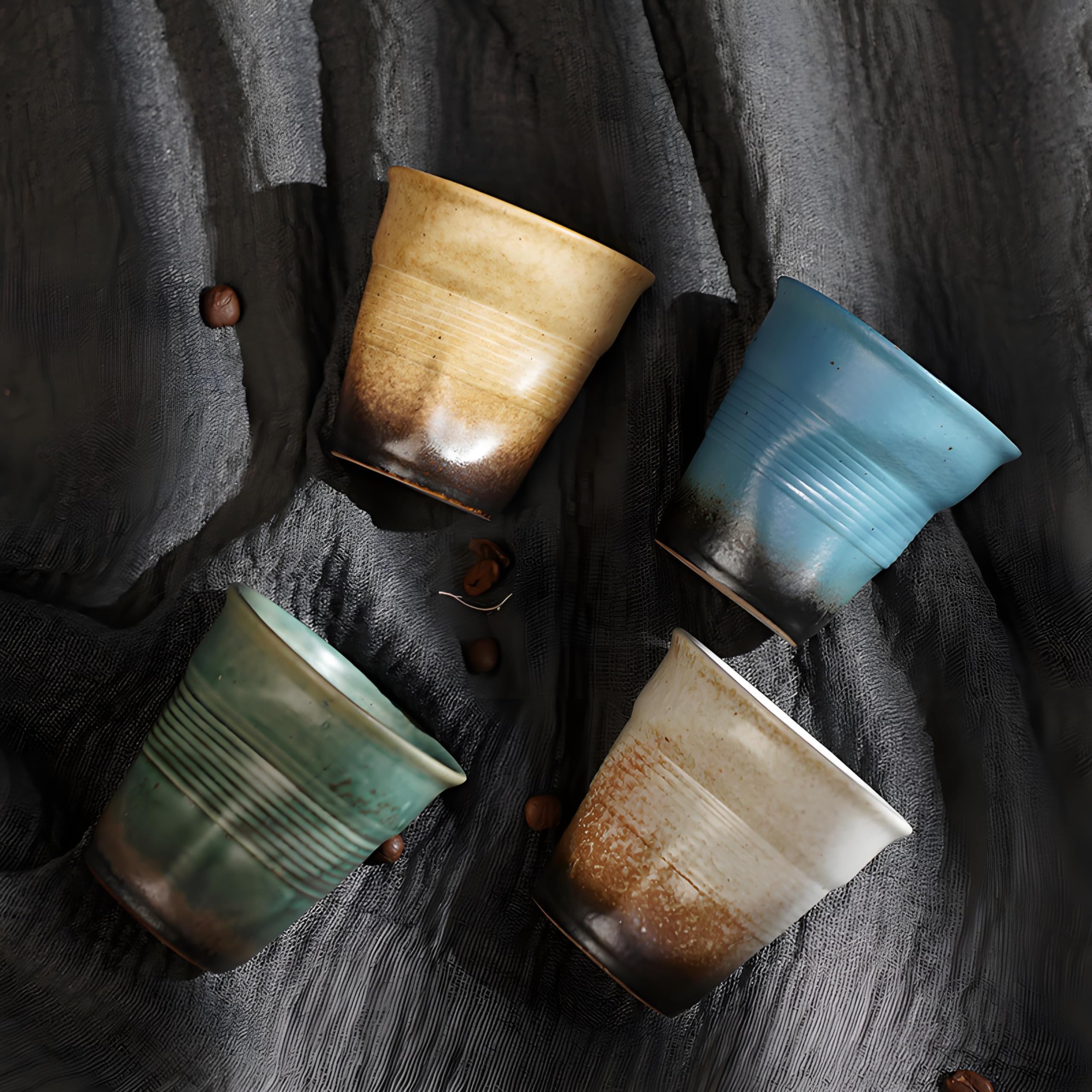 Photo 1 of Ceramic Espresso Cups | Set of 4, 3oz, Matte ColorFul, Gift Box | Creative Stackable Demitasse Mugs for Espresso |Coffee Mugs for Espresso Machine| Thick Walled,Handleless,Dishwasher & Microwave Safe